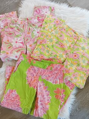 Vintage Lilly Pulitzer Crocodile & Florals Capri Cropped Trouser Pants Set